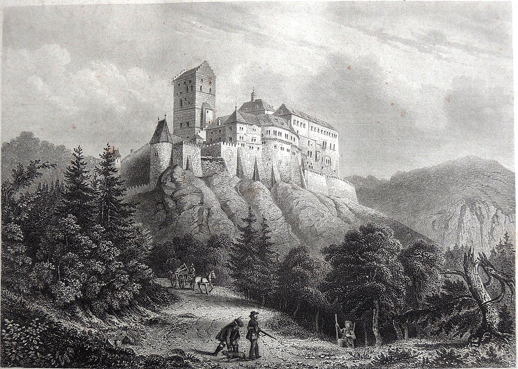  Burg Karlštejn - Gravur von 1860, Quelle cs.wikipedia.org